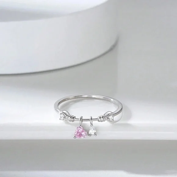 Heart Cut Zirconia Charm Design 925 Sterling Silver Ring - Picture 2 of 10